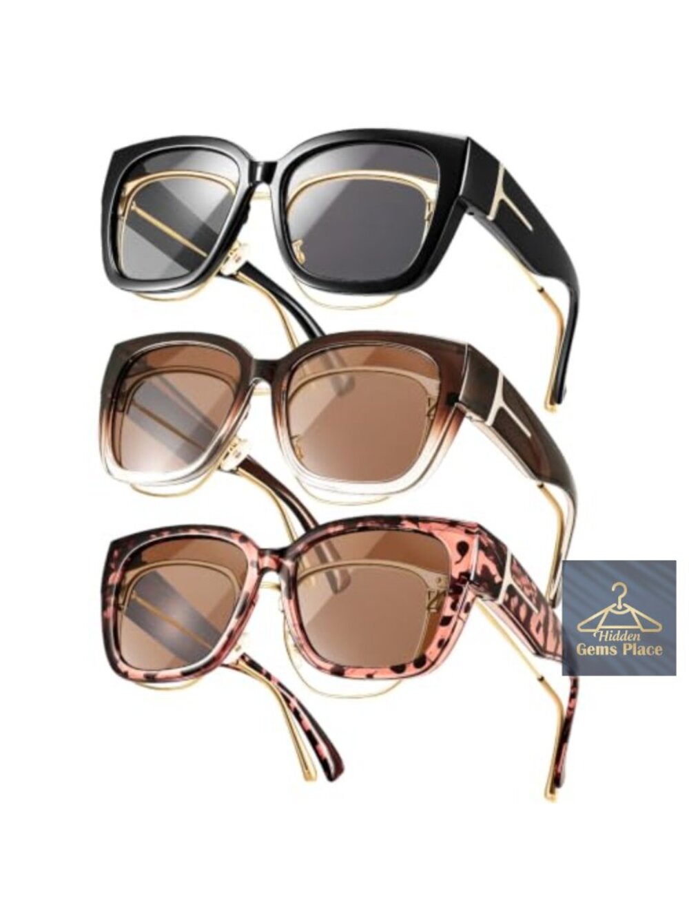 3 Pack Oversized Cat Eye Sunglasses for Women - Fit Over Glasses, Polarized